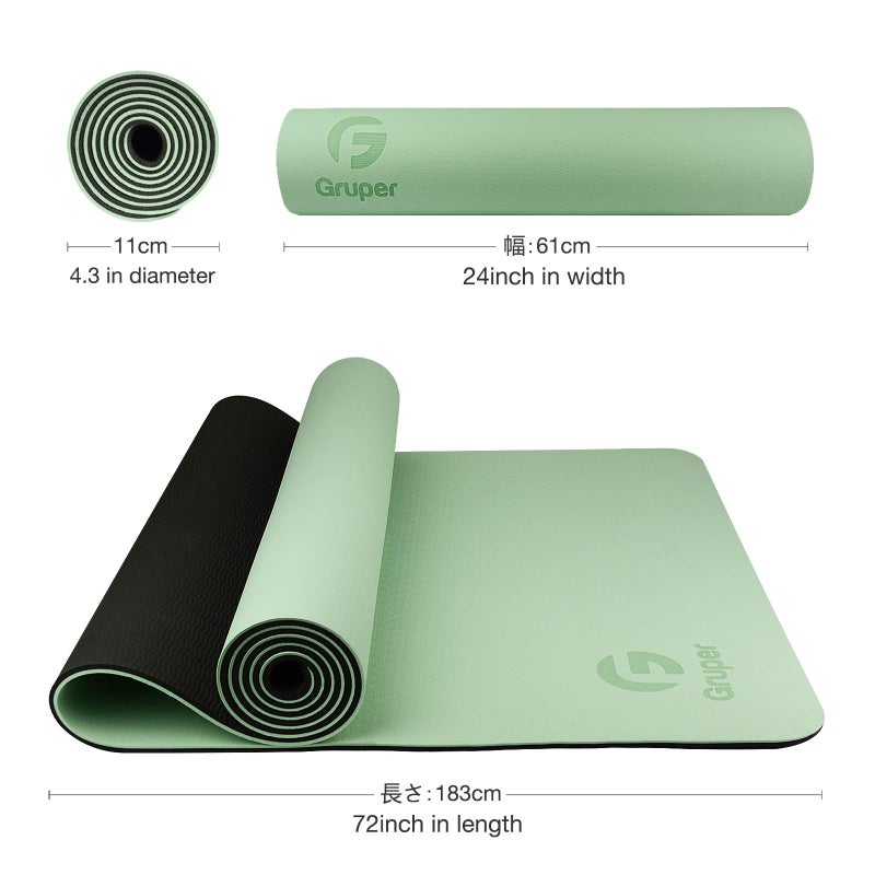 Gruper Yoga Mat Non Slip, Eco Friendly Fitness Exercise Mat with Carrying Strap,Pro Yoga Mats for Women,Workout Mats for Home, Pilates and Floor Exercises (Matcha Green/Black, Thickness-6mm) - Image 5